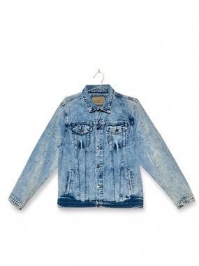 Vintage Carbon Acid Wash Denim Trucker Jacket Light Wash 80s 90s Large